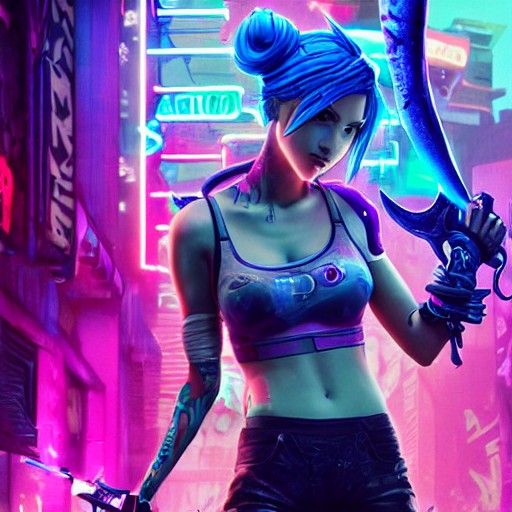 Jinx from League of Legends in Cyberpunk Neon
