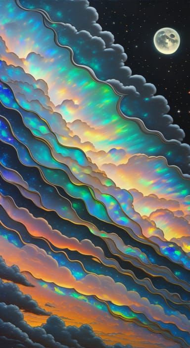 Opal Luminescent Clouds and Moon