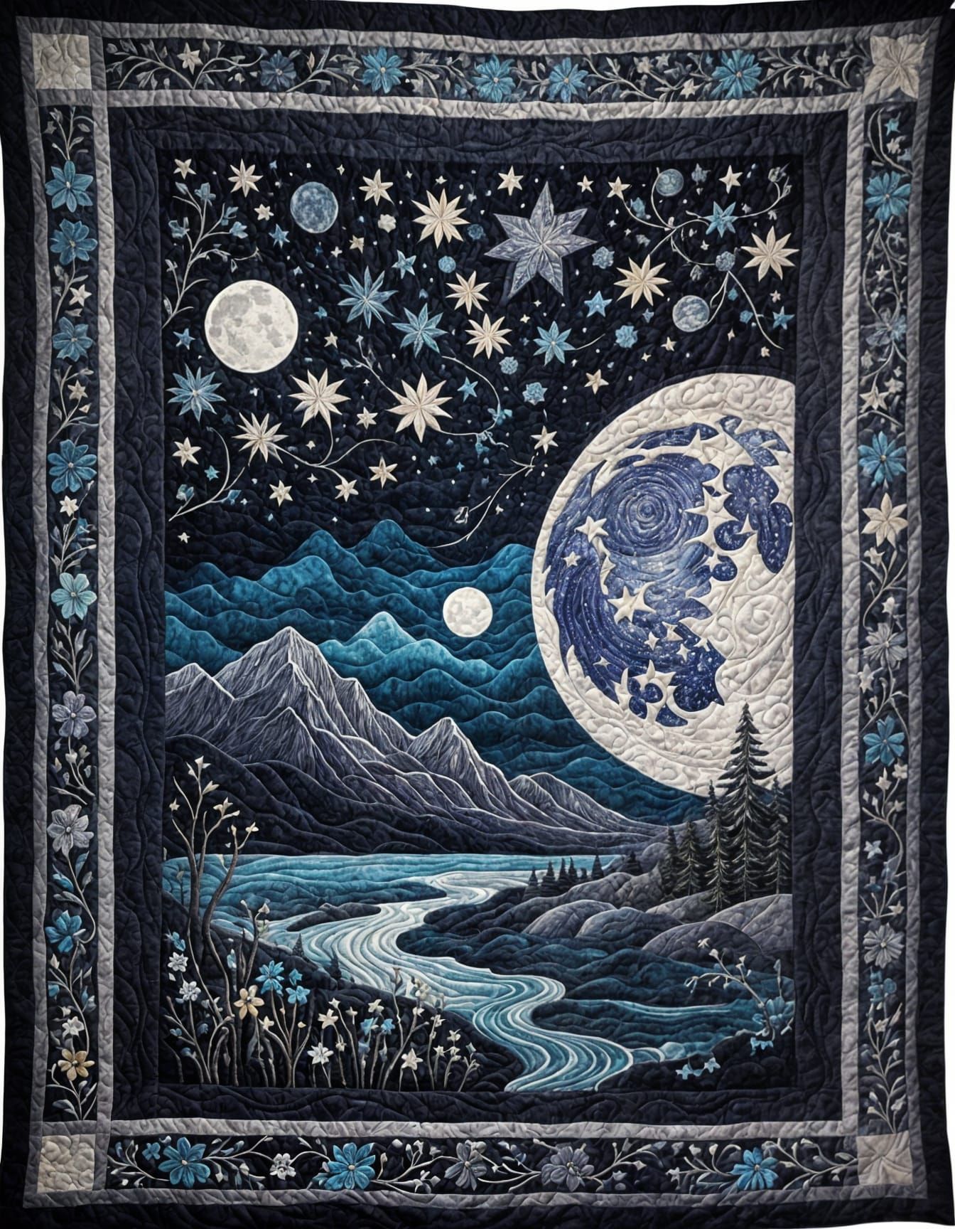 Celestial Quilt in Deep Blue Hues