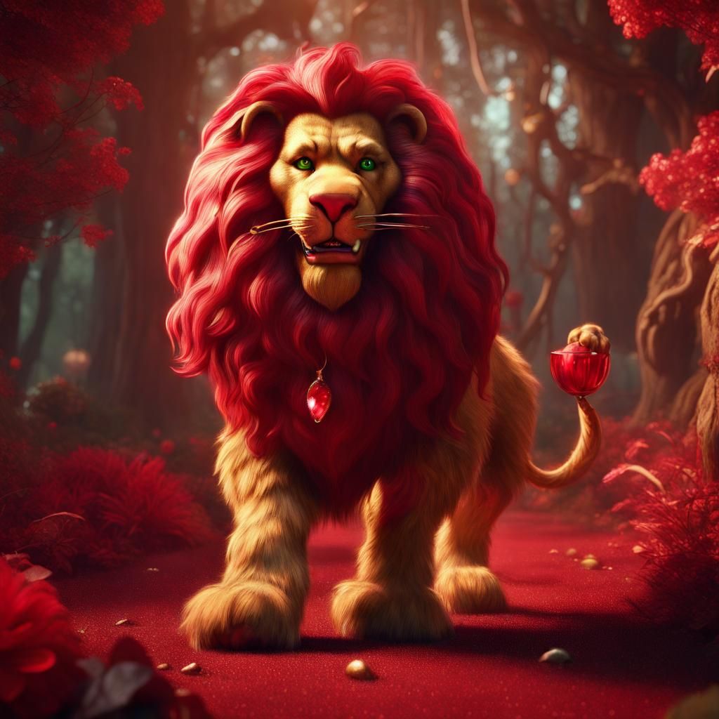 Cowardly Lion Wears Ruby Shoes: Fantasy Art