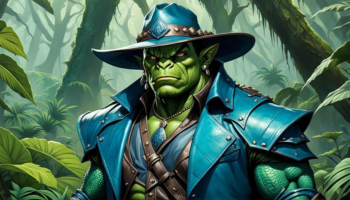 Jaggred, orc ranger, in the jungles of Chult.