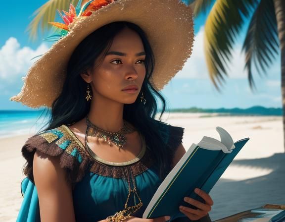Woman Reading on Beach in Vibrant Oil Painting