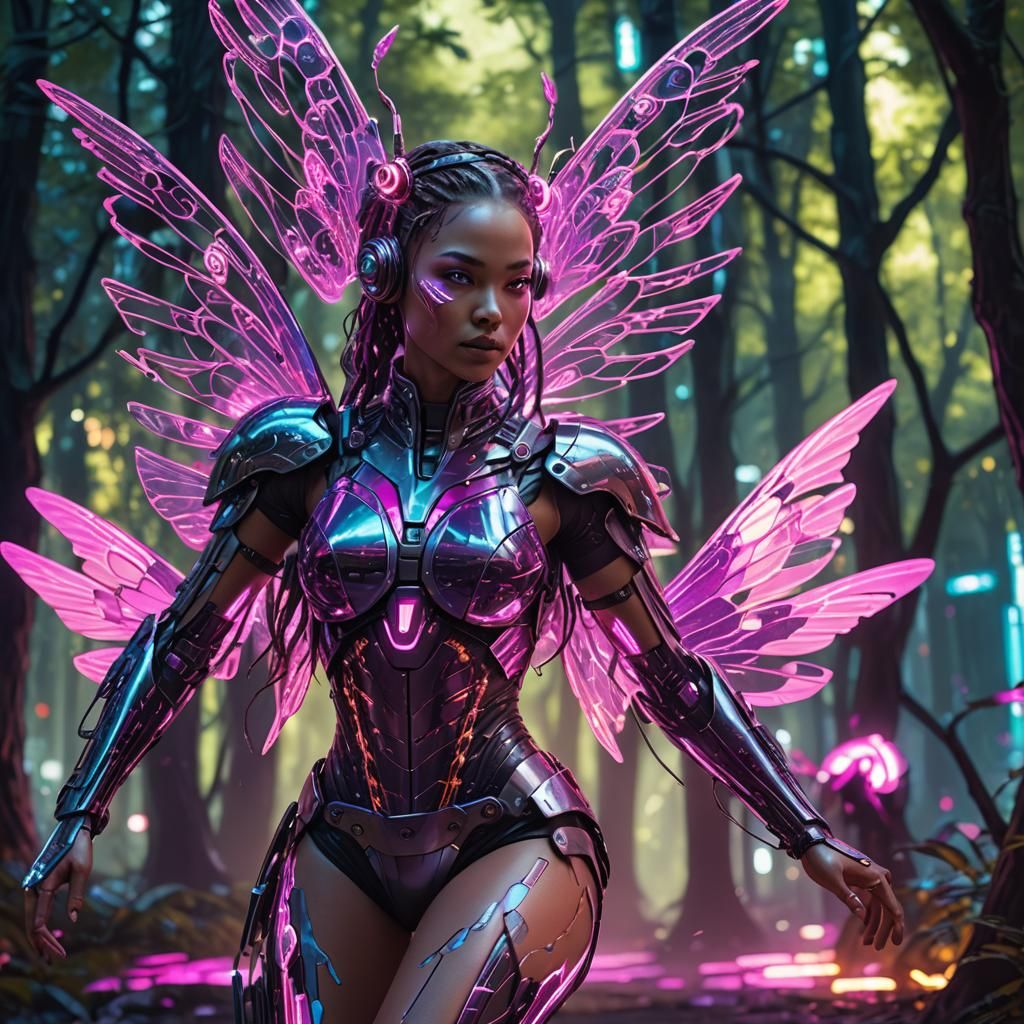 Cyborg Fairy Dances in Futuristic Forest Nightclub