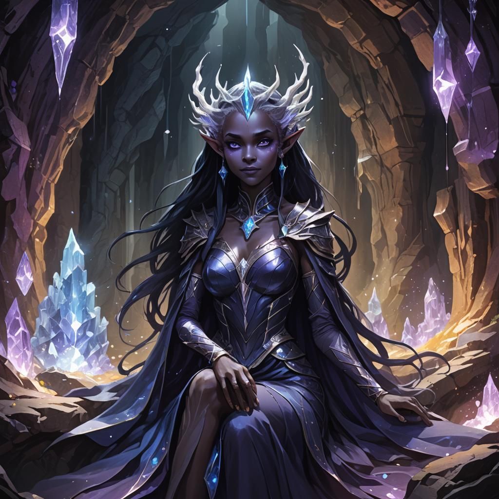 Dark Elf Queen on Root Throne in Cavern
