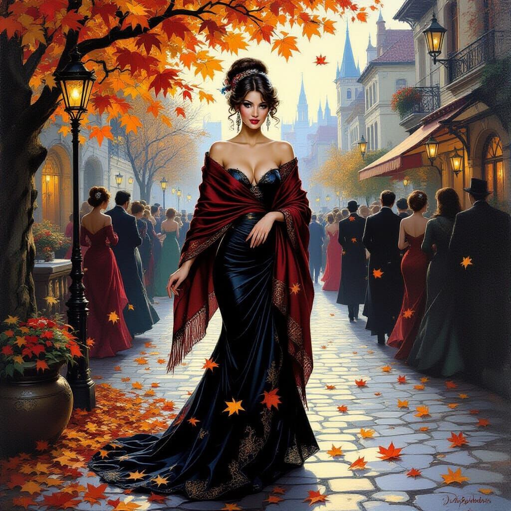 Fantasy Courtesan Arrives at Evening Party