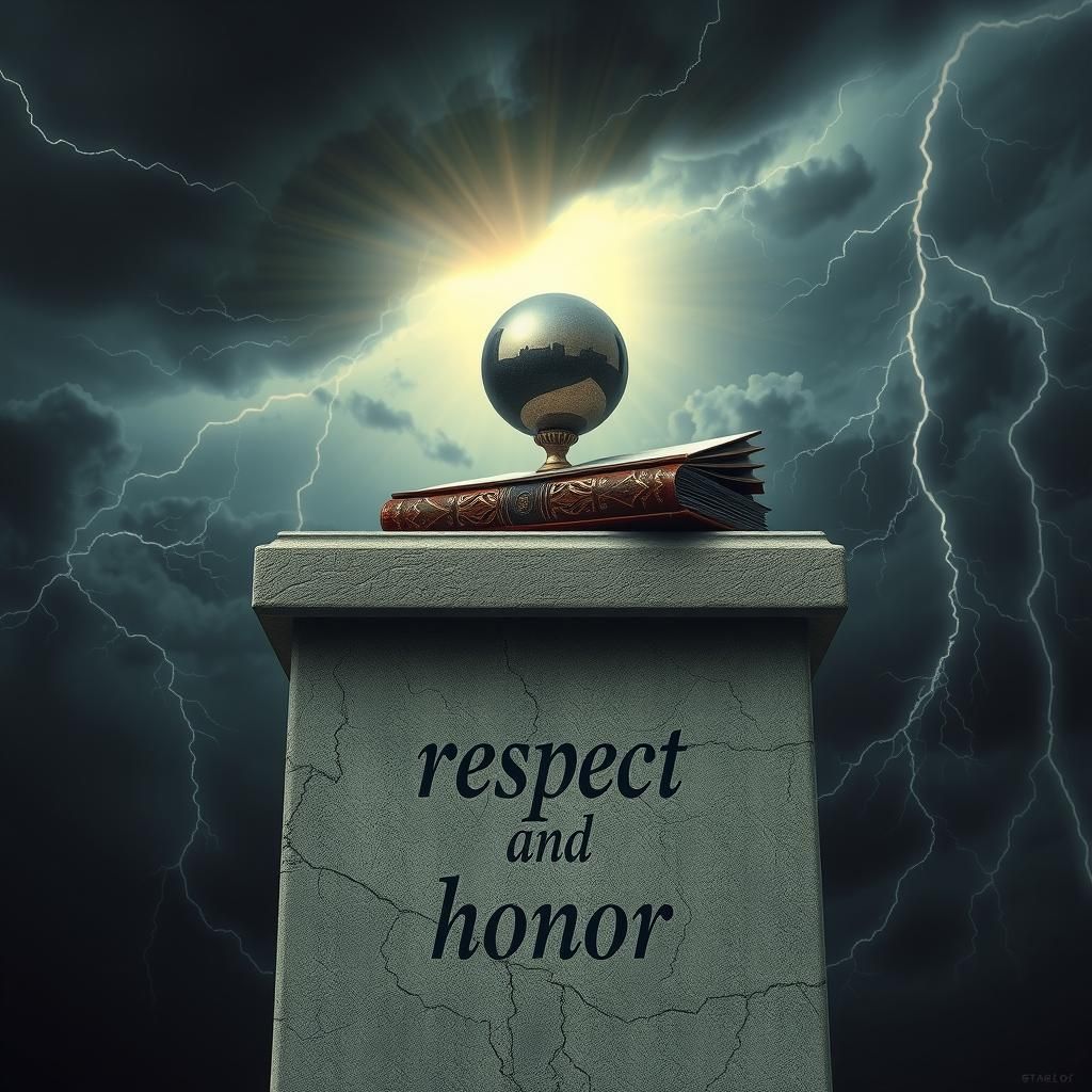 Monumental Stone Pedestal with Orb and Book