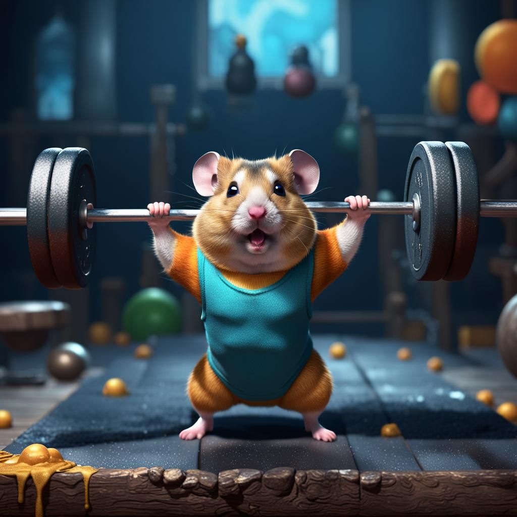 Surreal Hamster Lifter in Fantastical Gym