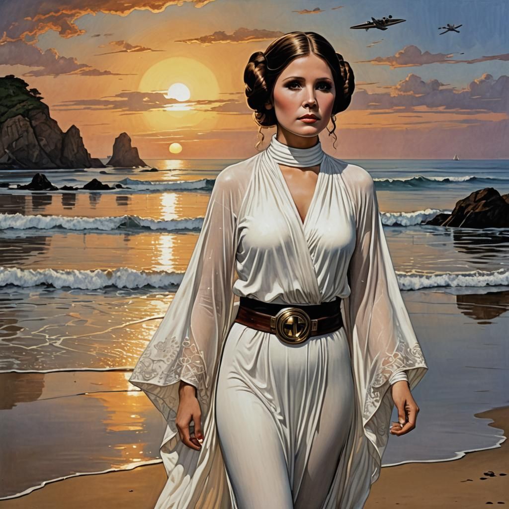 Princess Leia Sunset Beach, Milo Manara Art