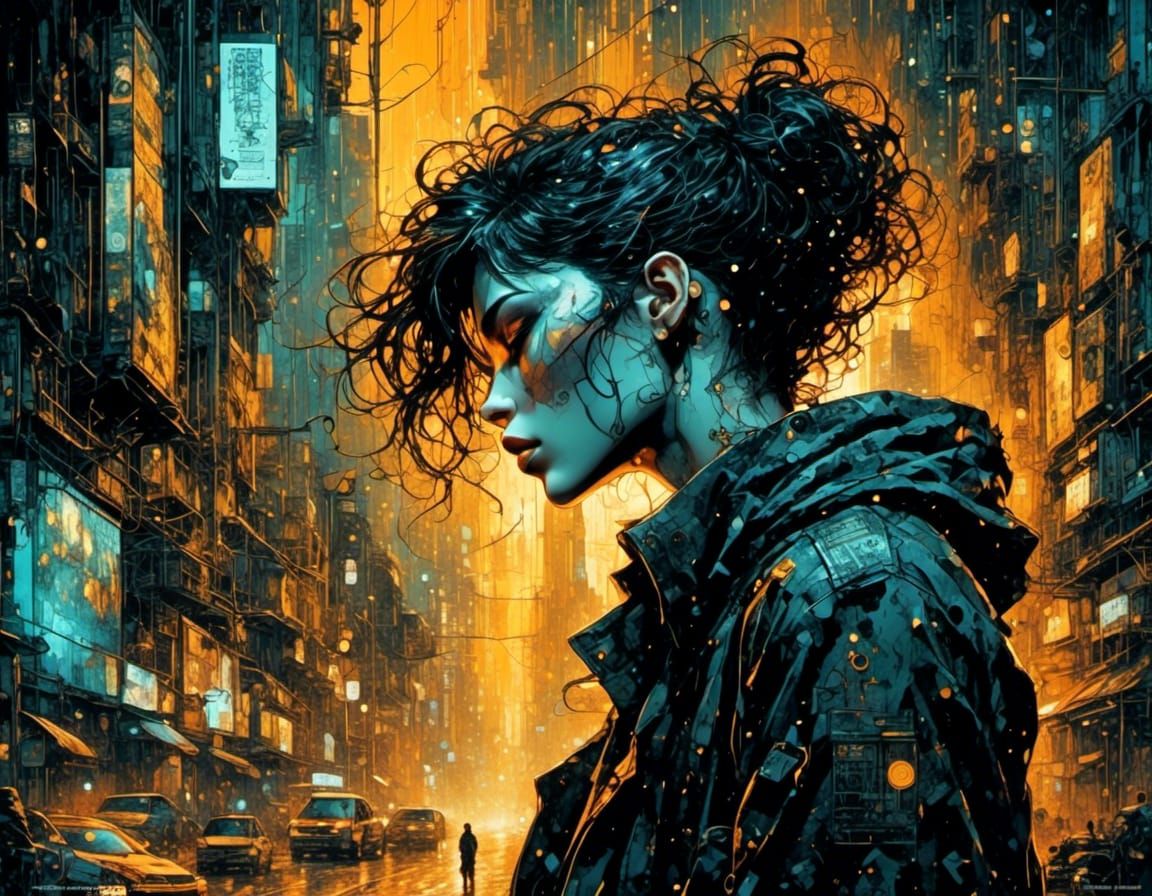 Cyberpunk Cyborg in Dystopian Cityscape