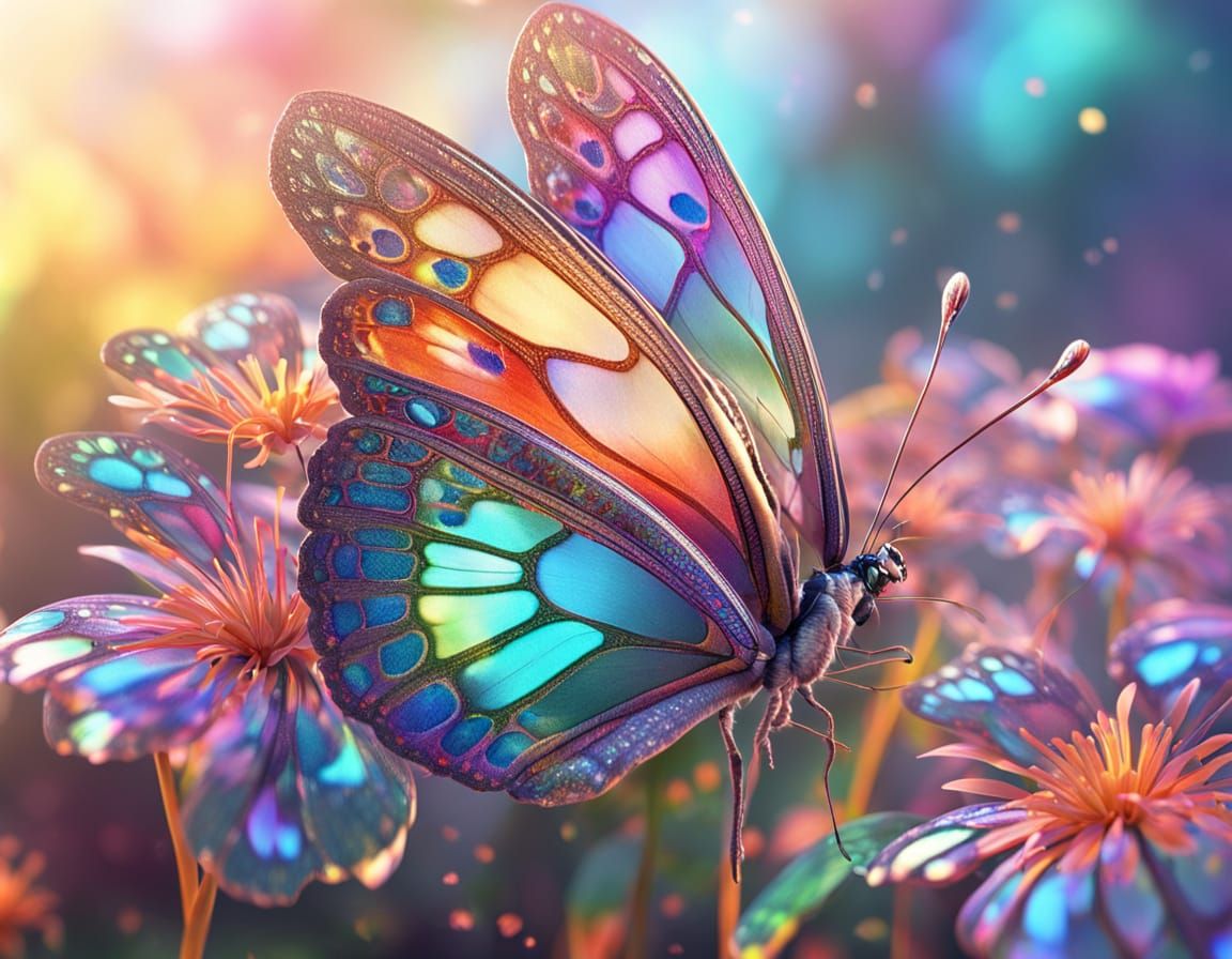 Rainbow Butterfly in Sunlight: Digital Art