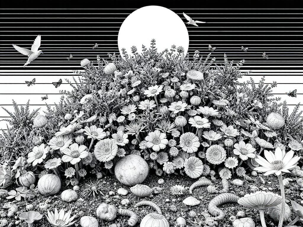 Surreal Black and White Landscape with Entangled Bank