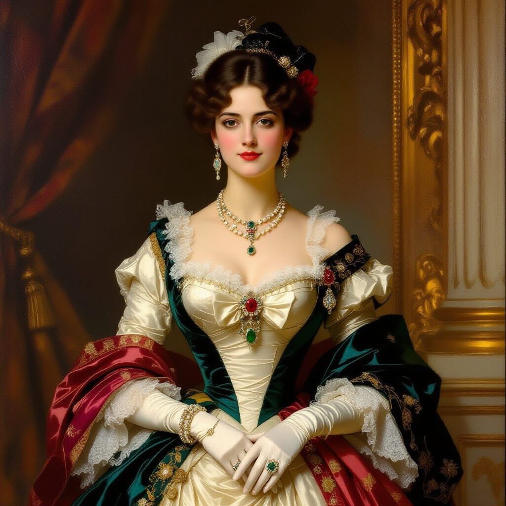 Italian Countess in Lavish Ballroom, 19th-Century Portrait
