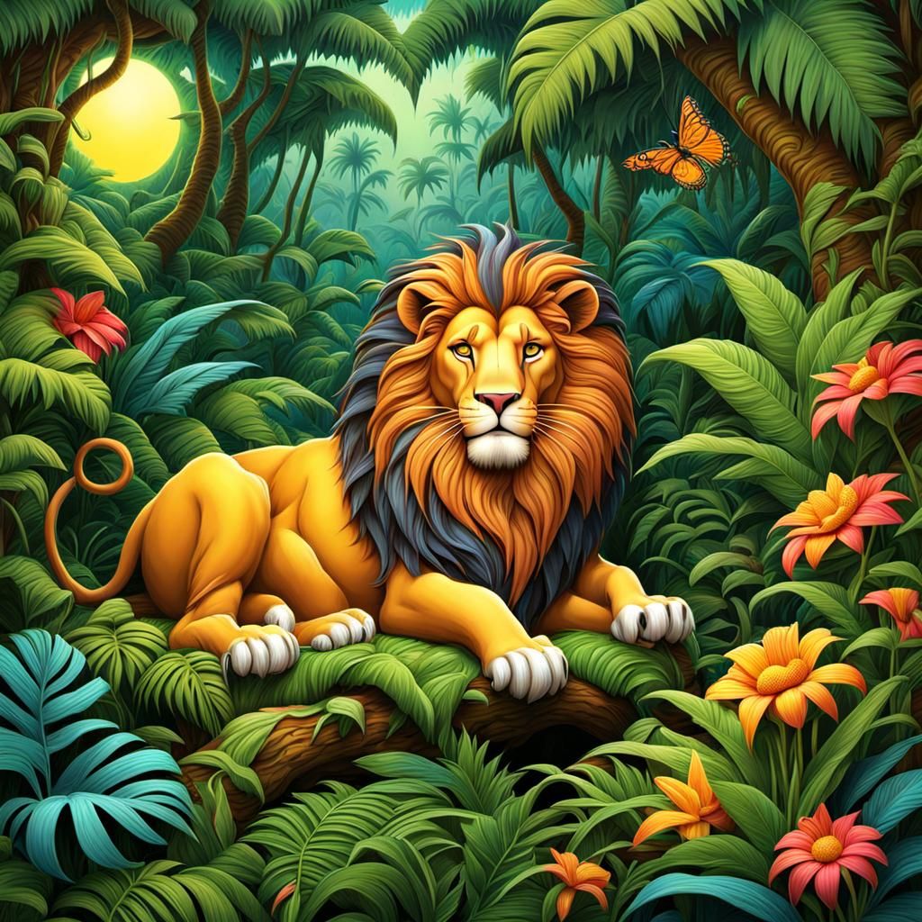Cartoon Jungle Lion in 3D Shading