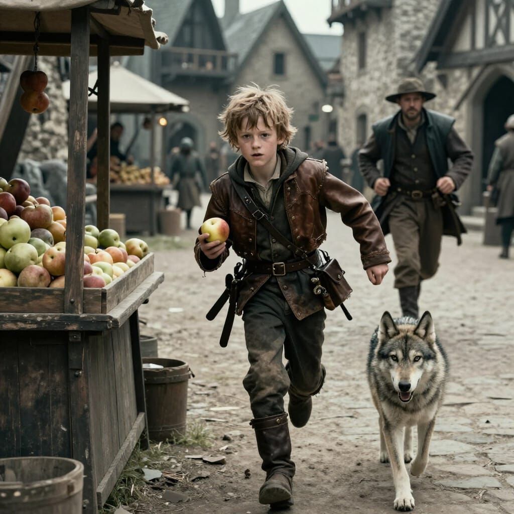 Orphan Rogue Boy Flees Medieval Village With Wolf Pup