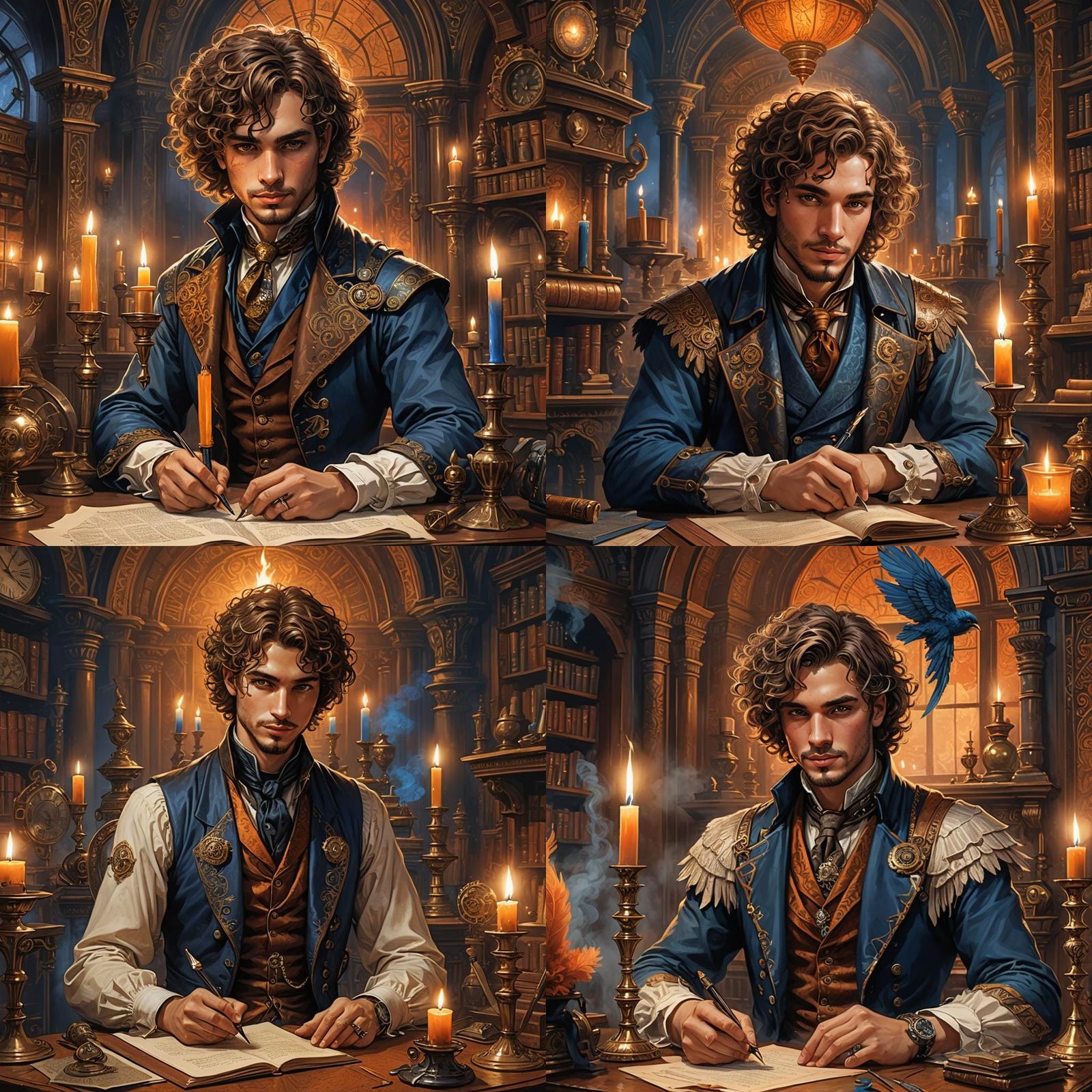 Steampunk Designer in Ornate Candle-Lit Study