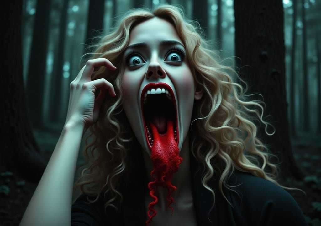 Moonlit Descent: Woman in Surreal Body Horror