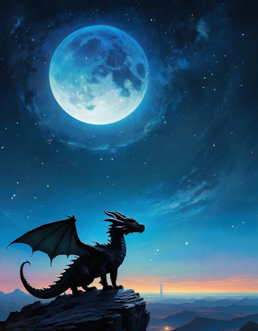 Dragon Gazing at Vast Space in Oil Painting Style