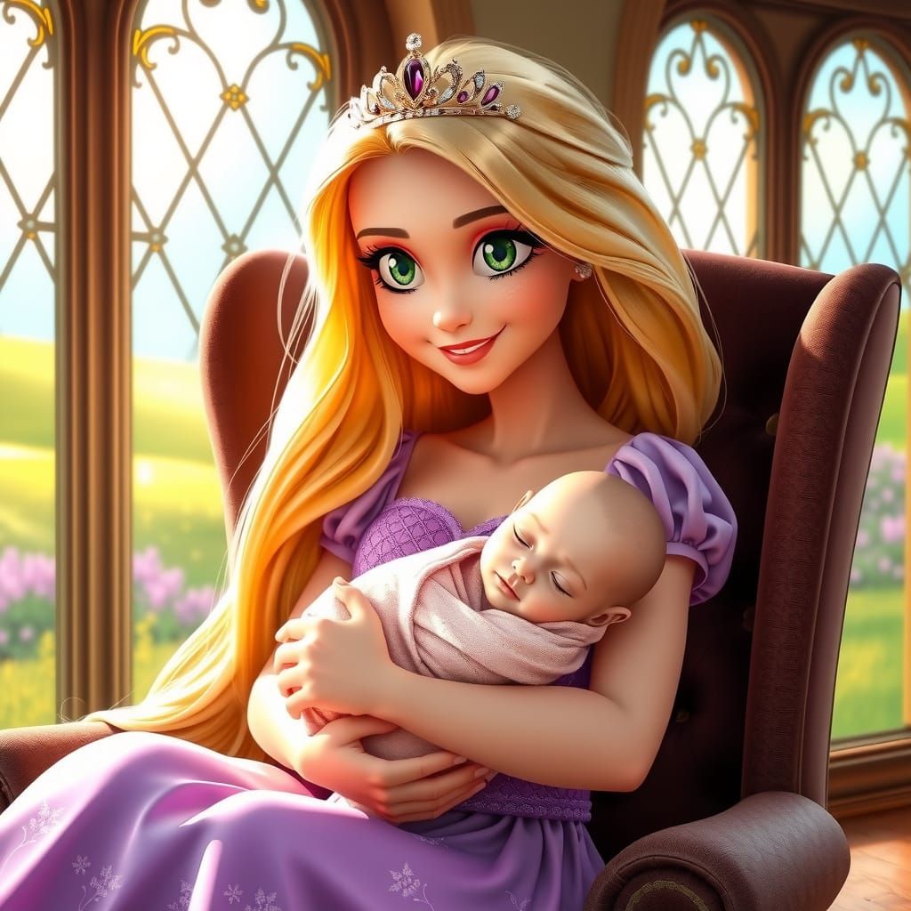 Rapunzel and Baby in Opulent Portrait