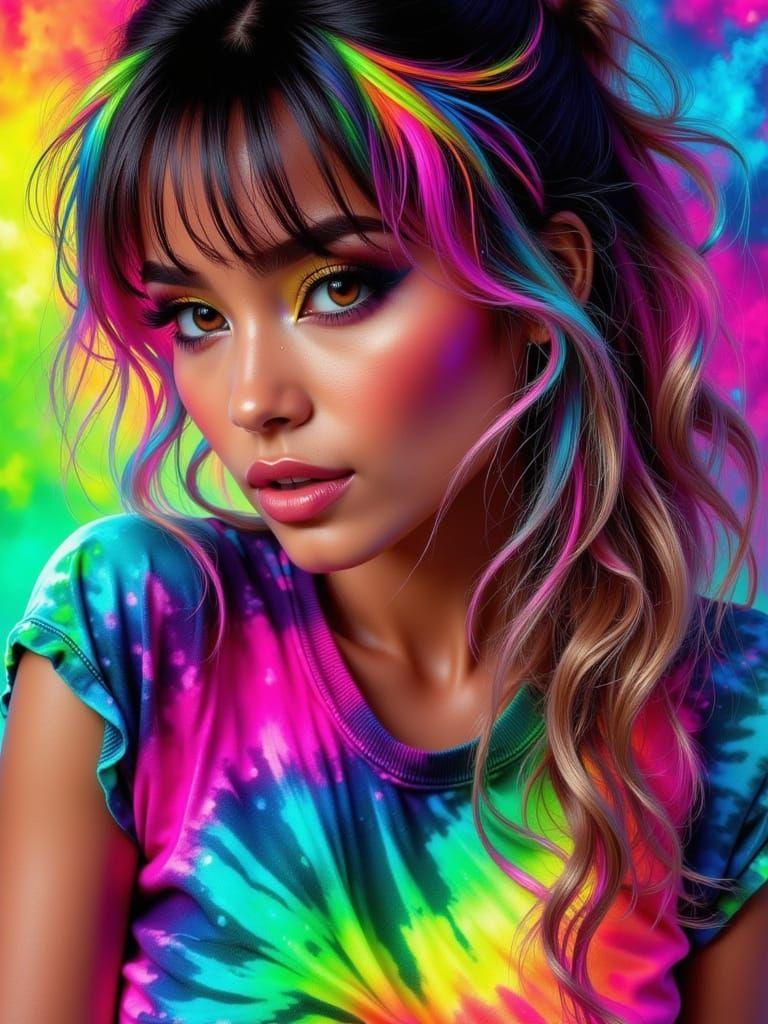 Neon Grunge Portrait of Beautiful Woman