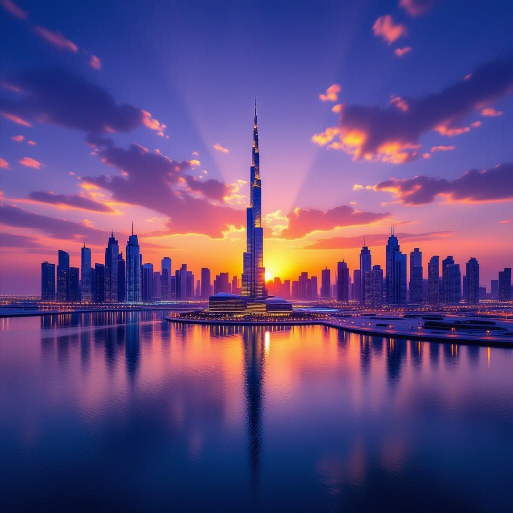 Doha Skyline at Sunset: Photorealistic Panoramic View