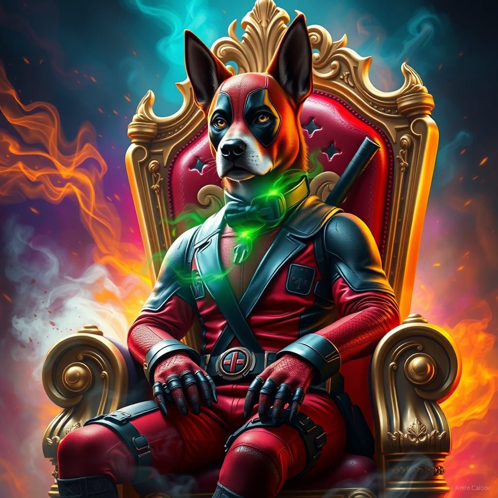 Regal Canine Deadpool in Crimson Red Suit