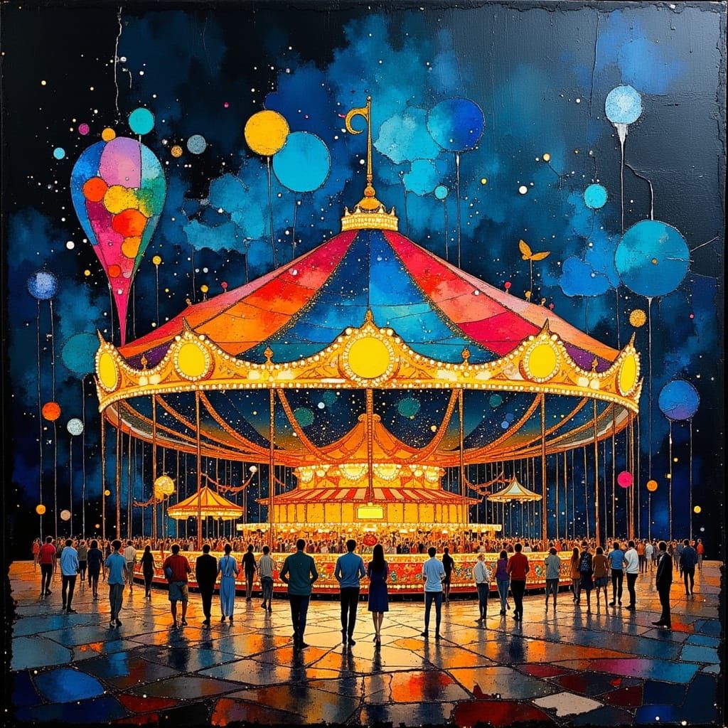 Colorful Night Carnival of Life in Graffiti Style