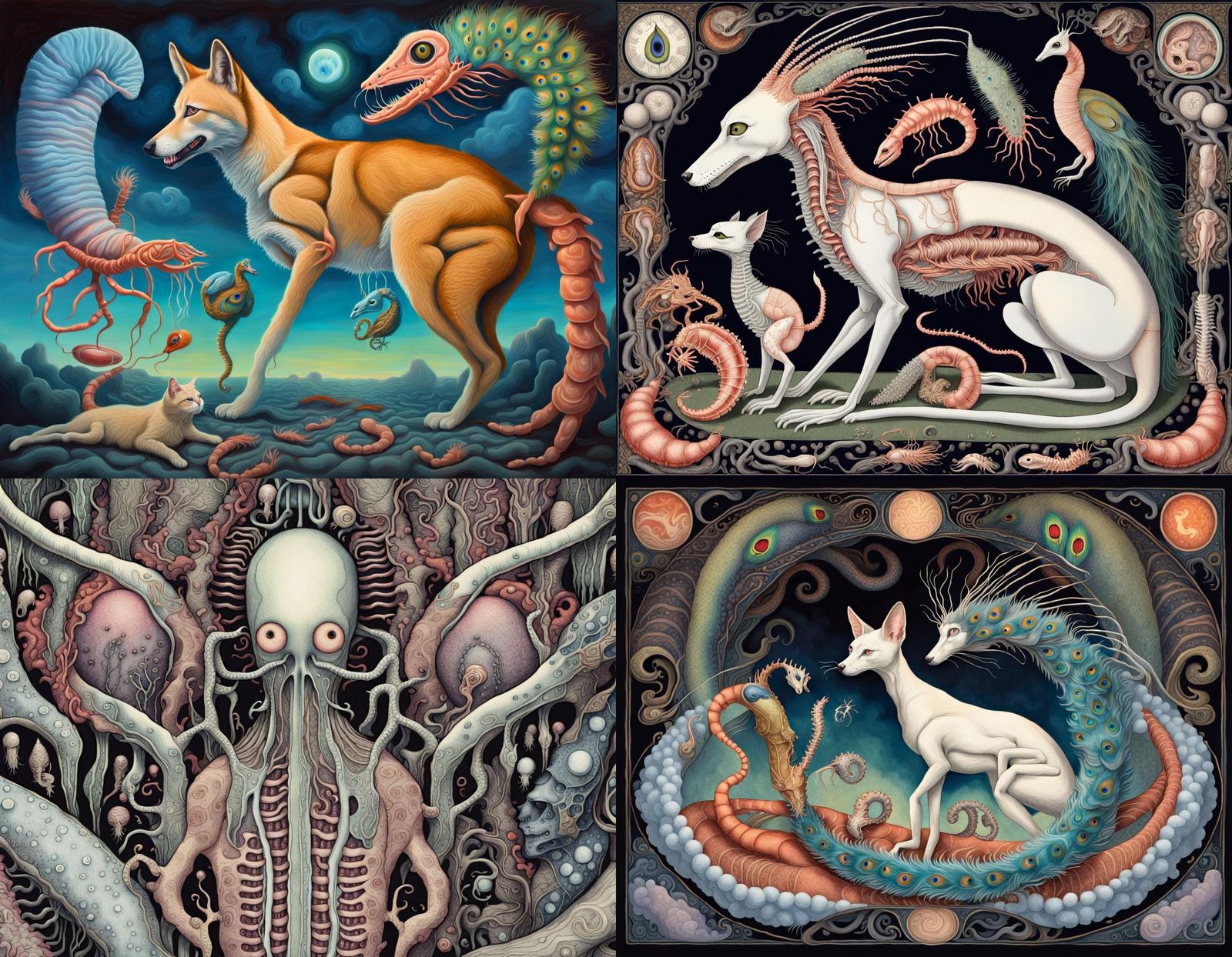 Surreal Dingo Cat Amidst Vivisected Organ Abyss in Noctiluce...