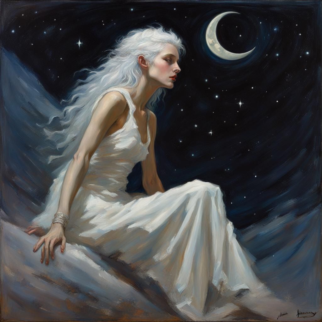Nyx, Goddess of Night, in Oil Painting