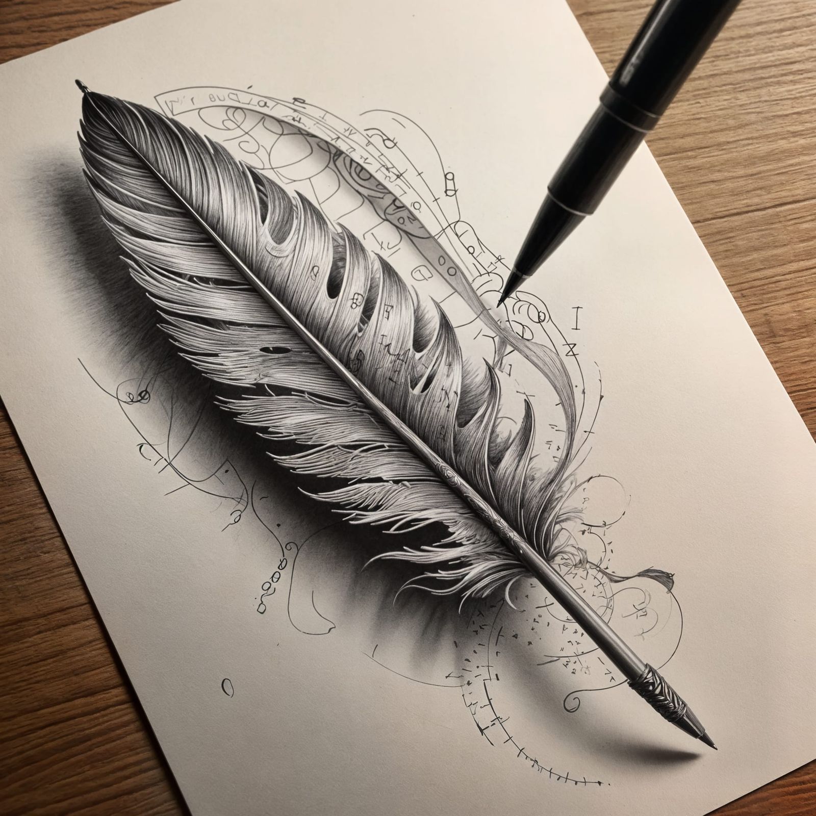 Masterful Graphite Drawing of a Feather in Intricate Detail