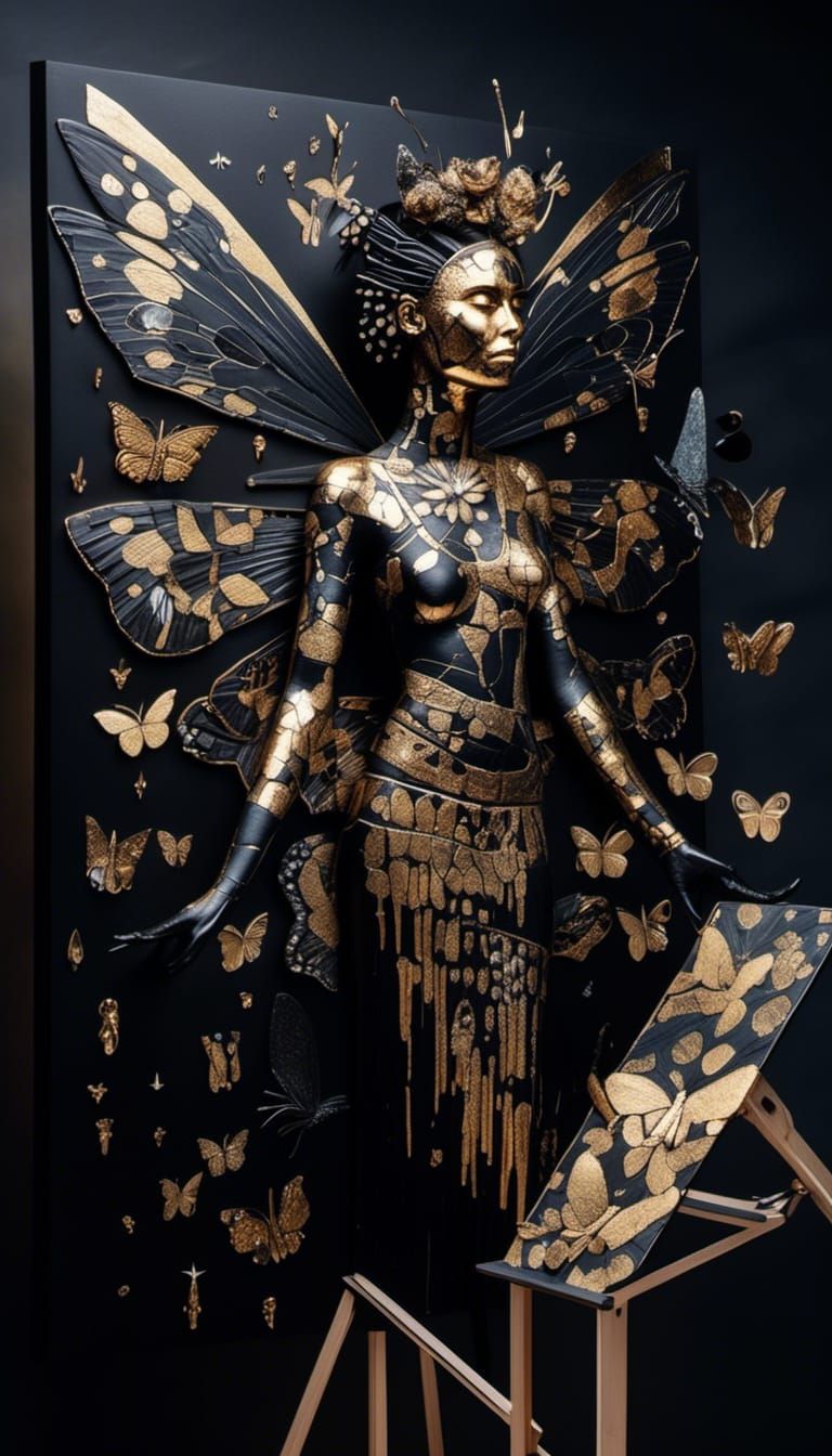 Obsidian Butterfly Goddess in Aztec Regalia