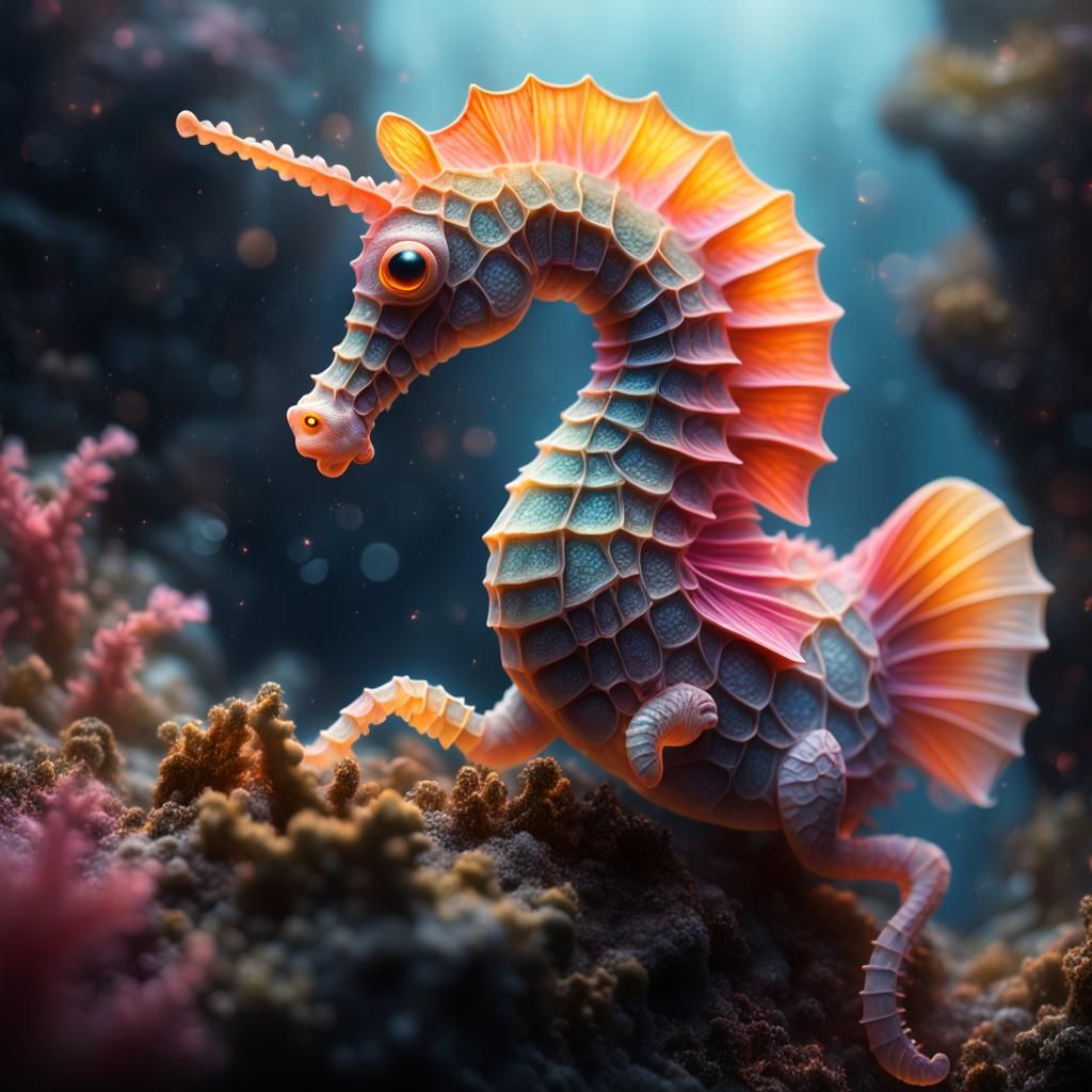 Winged Seahorse on a Ledge: Digital Painting