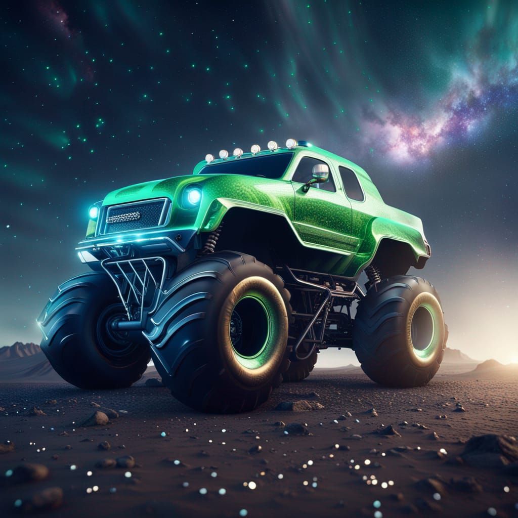 Sci-Fi Monster Truck Under Galaxy in 8K