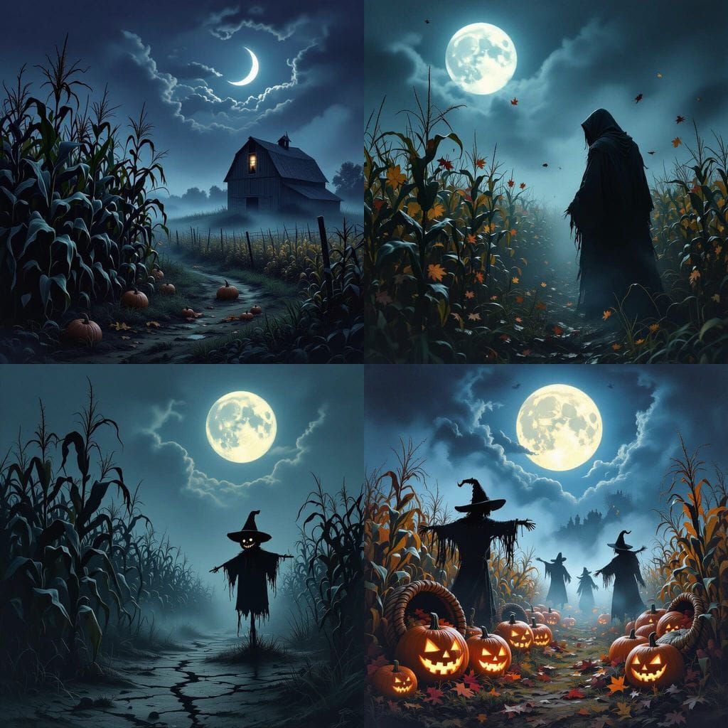 Spooky Harvest Scene with Autumn Elements