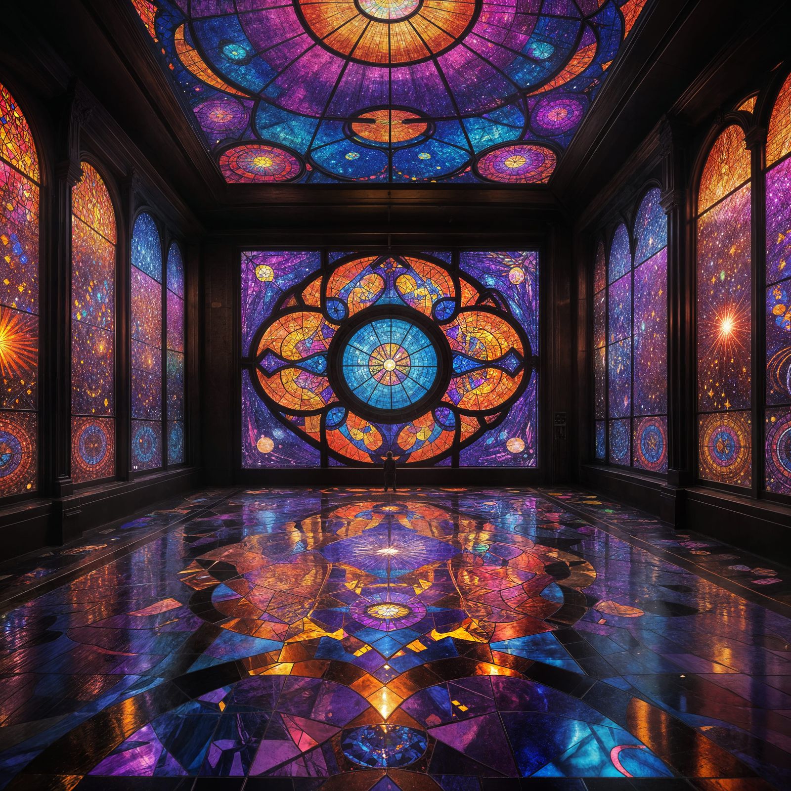 Vibrant Stained Glass Dance Floor in Disco Style