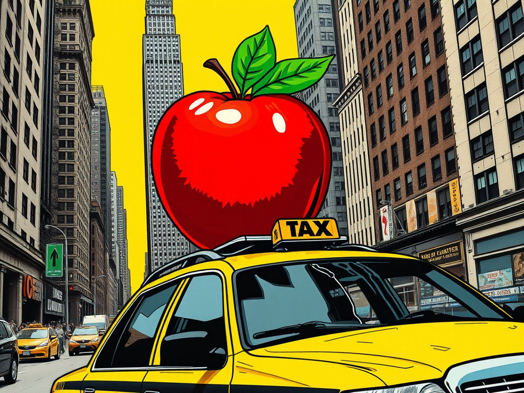 Giant Apple on NYC Taxi, Stylized Poster Art