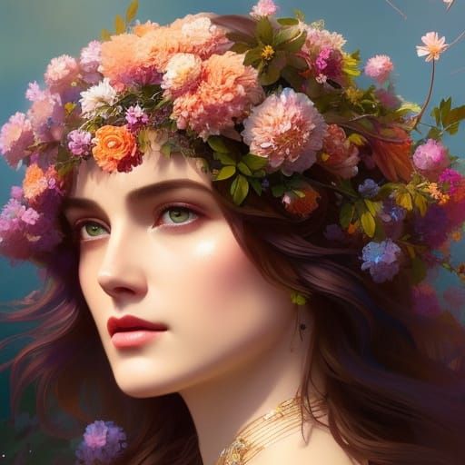 Floral Portrait in Hyperdetailed Digital Art Style