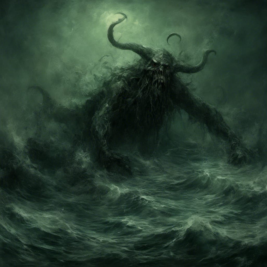 Macabre Sea Demon Emerges from Dark Beach