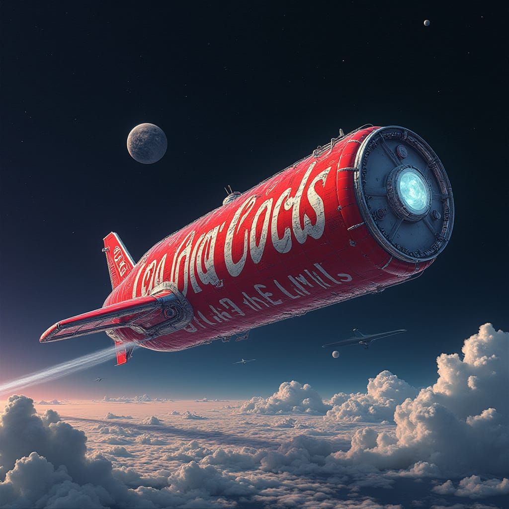 Futuristic Spaceship Made from Coca Cola Cans in Deep Space