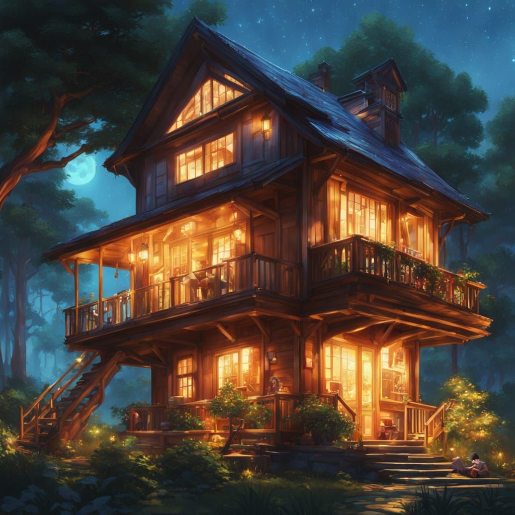 Magical Treehouse in Whimsical Illustration Style