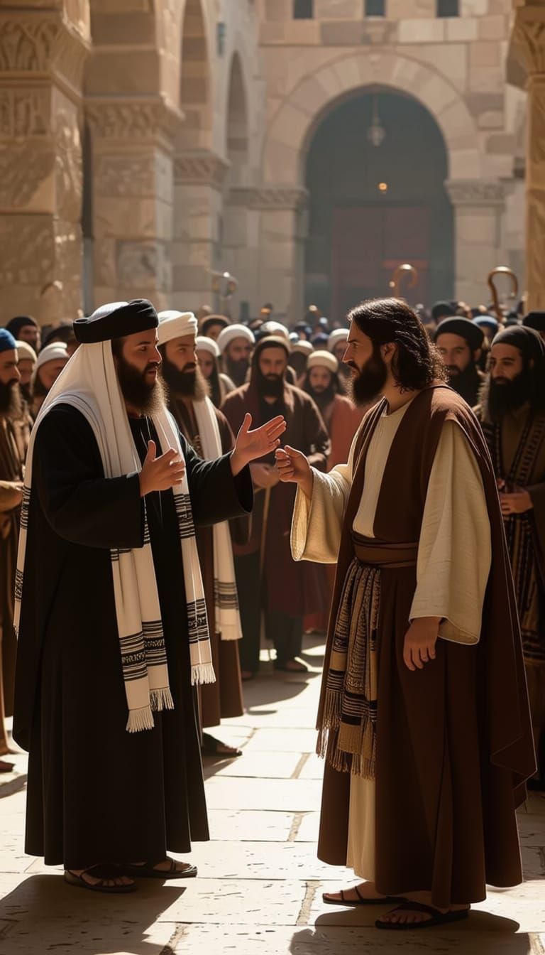 Jesus Debates Pharisees in Jerusalem Temple