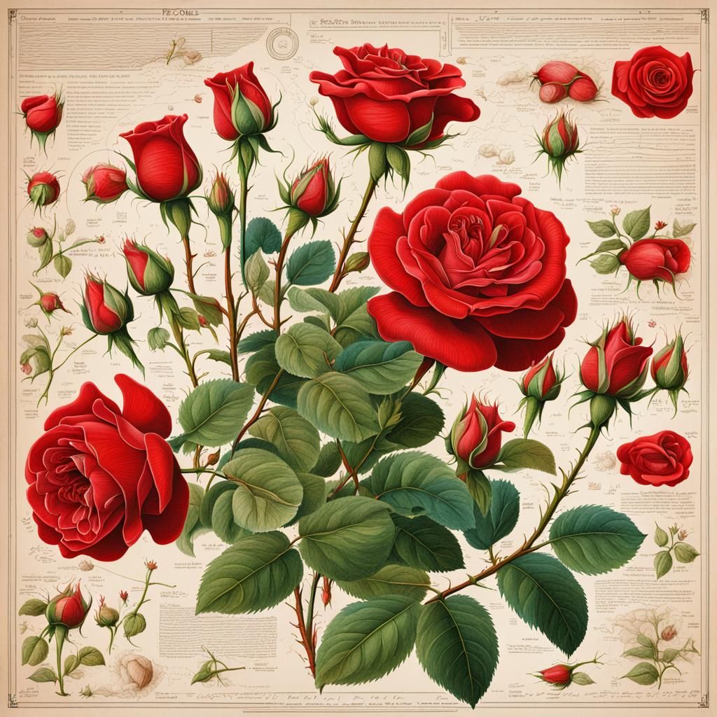 Detailed Scientific Chart of Red Roses: Infographic Art