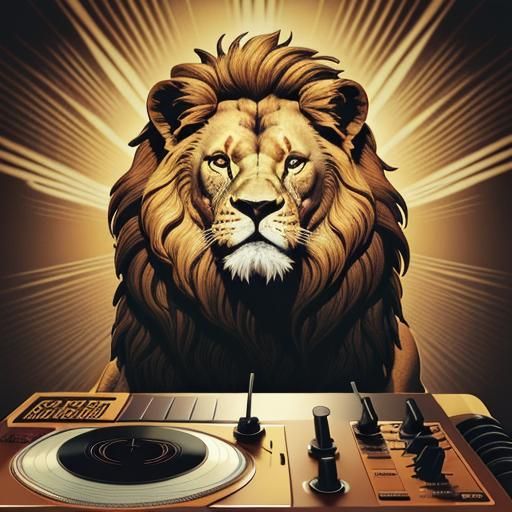 Retro 3D Lion Mask with Soundwave Patterns