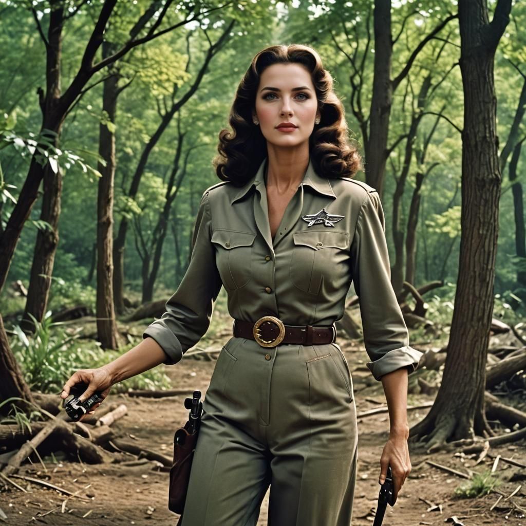 Lynda Carter in 1940s Cinematic Film Still