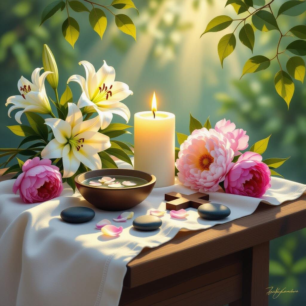 Hopeful Garden Altar with Luminous Morning Light