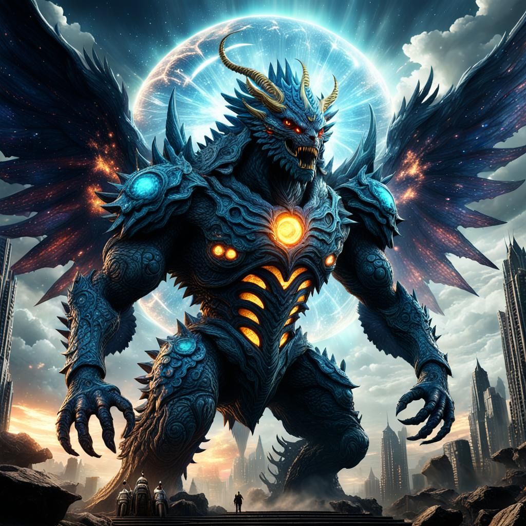 Angelic Supernova Kaiju: Detailed Matte Painting