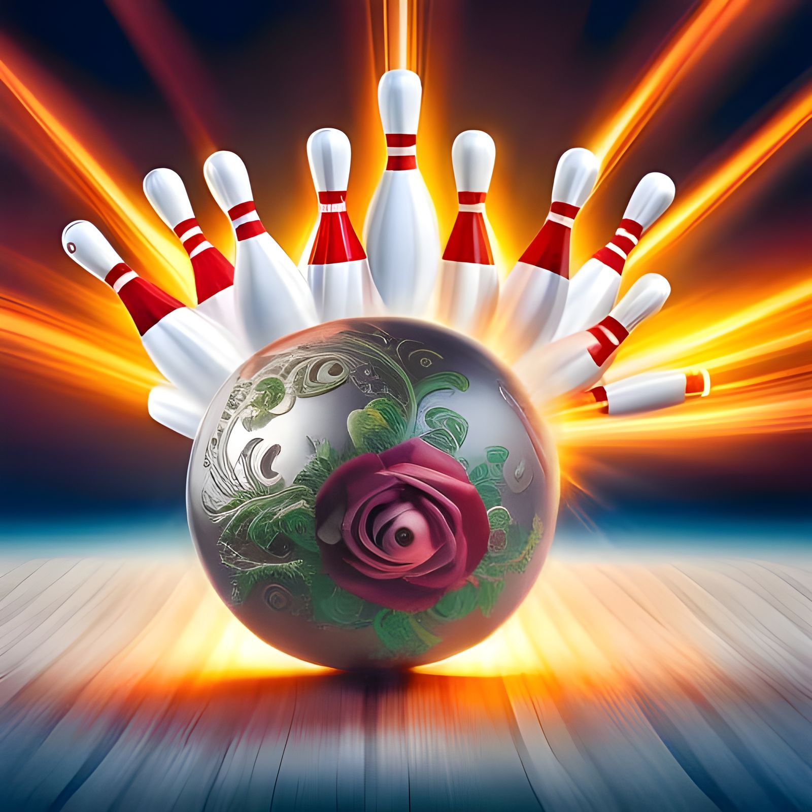 Rose Inside Bowling Ball: Hyperdetailed Fantasy Photo