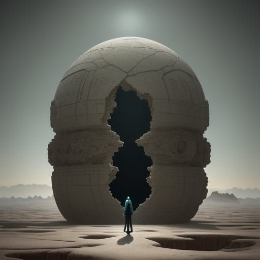 Surreal Woman in Alien Landscape Oil Painting