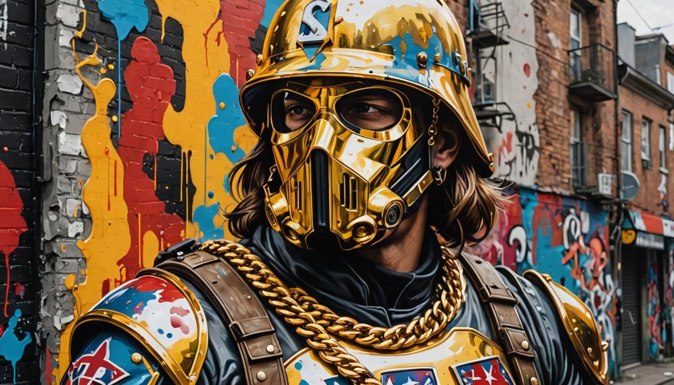 Confederate Soldier in Melting Cityscape Graffiti Art