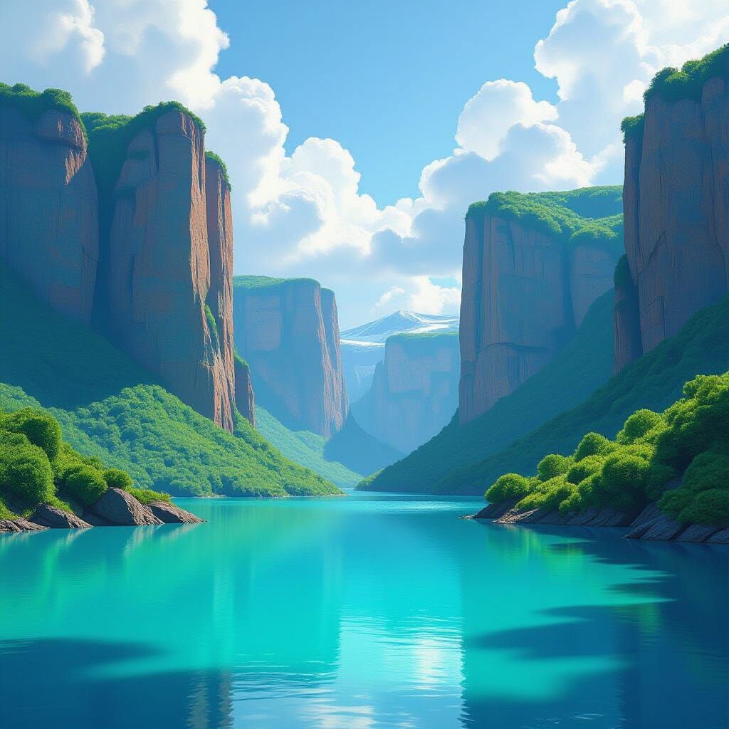 Floating Cliffs Above Azure Lake: A Visionary Landscape