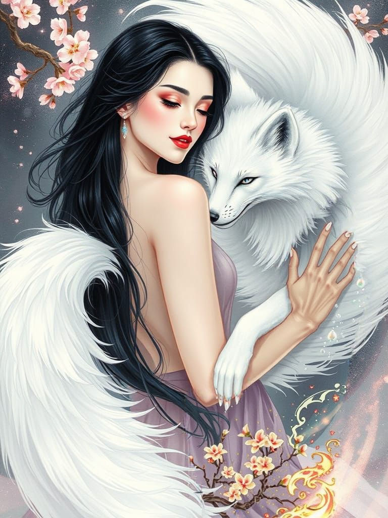 Ethereal Kitsune Goddess in Dreamlike Dance